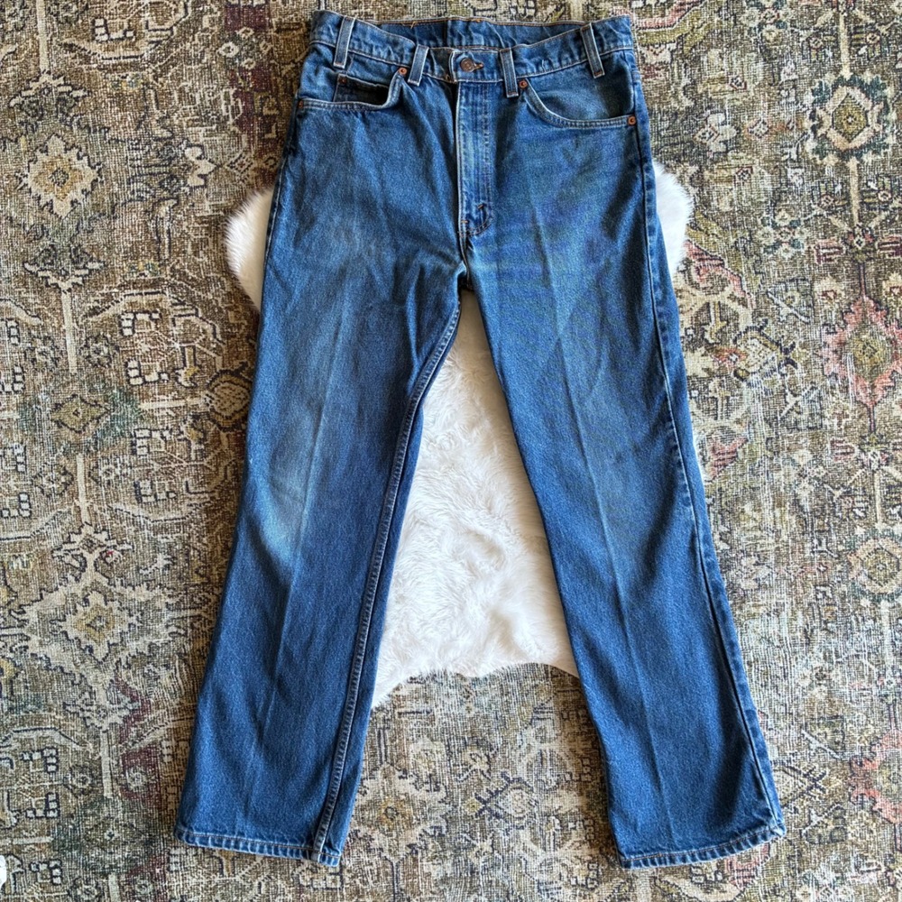 Vintage Levi 517 Mens Orange Tab Bootcut Jeans Blue Denim 33x32 1980s 517-0217